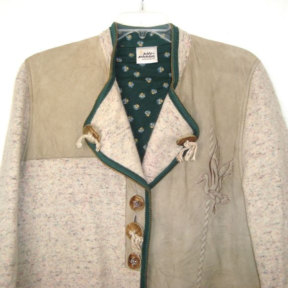 Kitz-Pichler BOHO Wool Leather Suede  Embroidered Braided Trim Jacket Size 14 - Picture 8 of 15